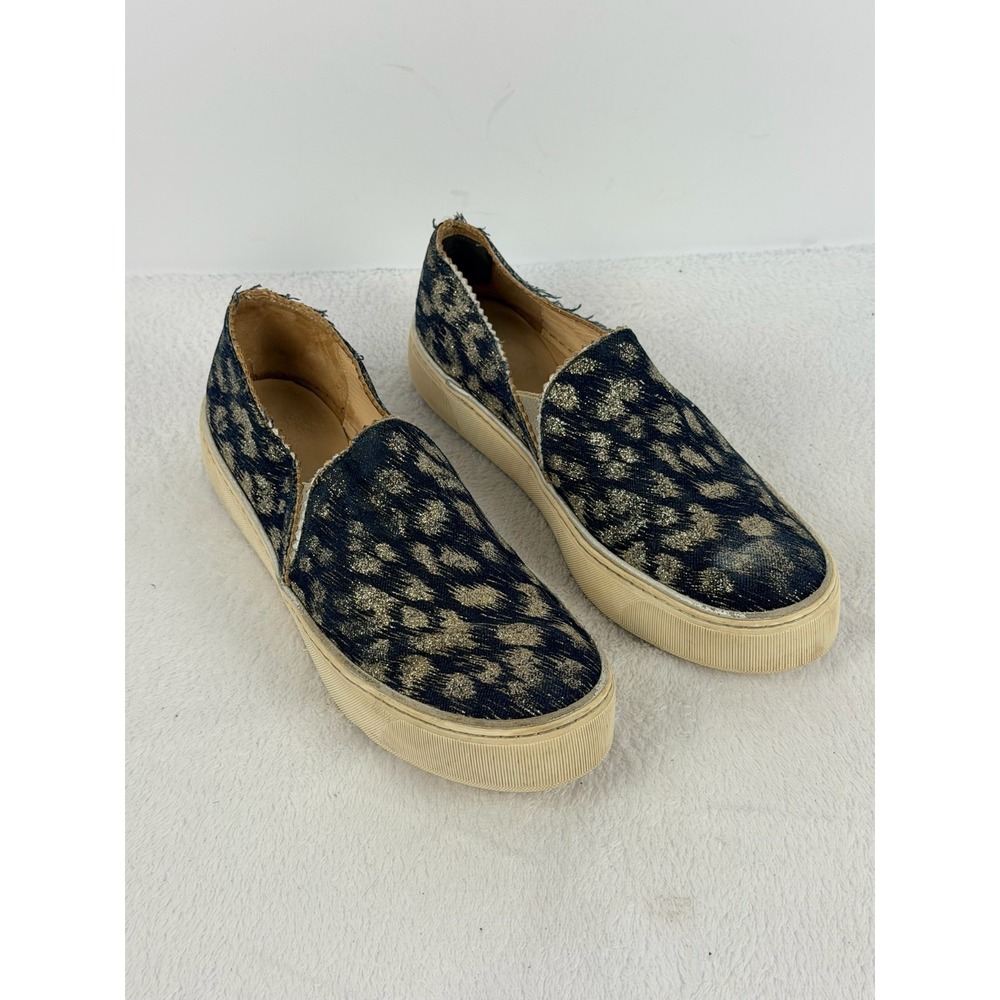 Stuart Weitzman Soho Loafers Womens 8M Blue Gold Metallic Denim Leopard Slip On
